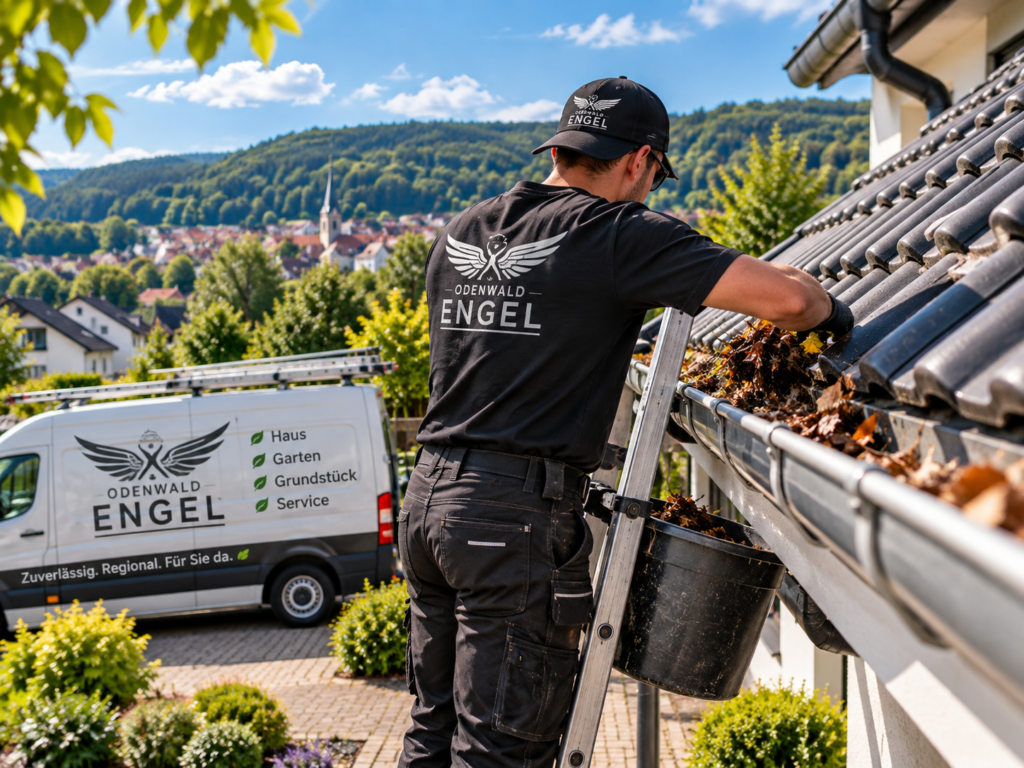 Odenwald Engel bei professioneller Dachrinnenreinigung und Dachpflege im Odenwald